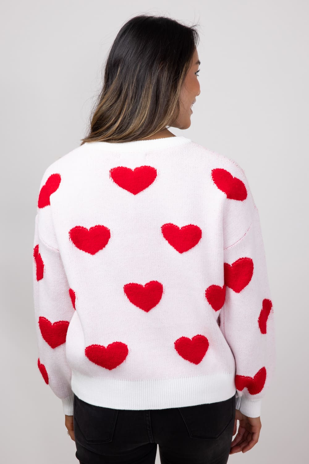 Miracle Multi Heart Sweater for Women in Ivory/Red