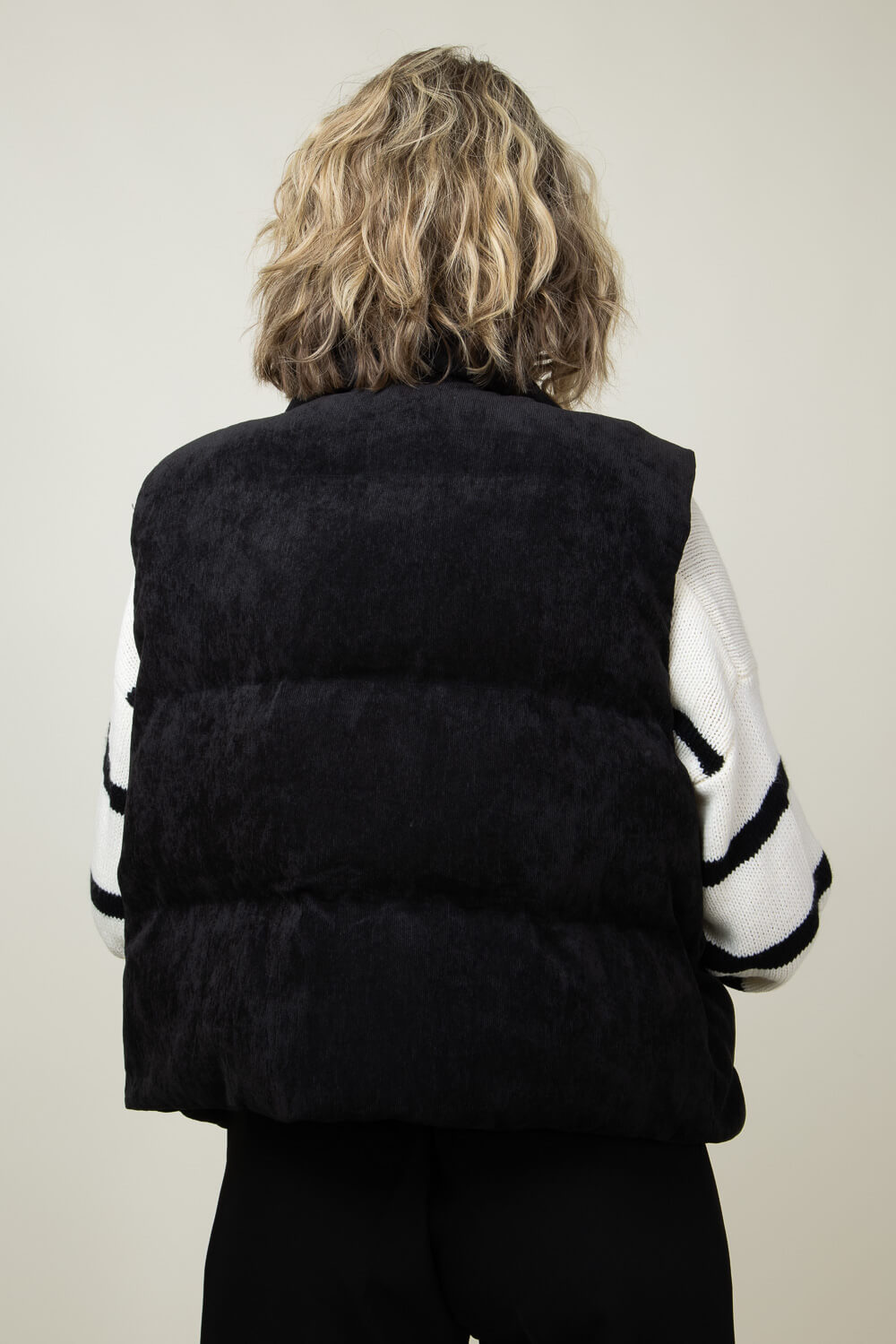 Corduroy Puffer Vest for Women in Black