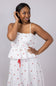 Cherry Embroidered Ruching Tie Front Cami Top for Women in White