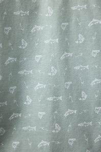 North River Chambray Fish Print Button Shirt for Men in Basil