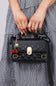 Pebbled Tie Handbag Cherry Charm Purse for Women in Black