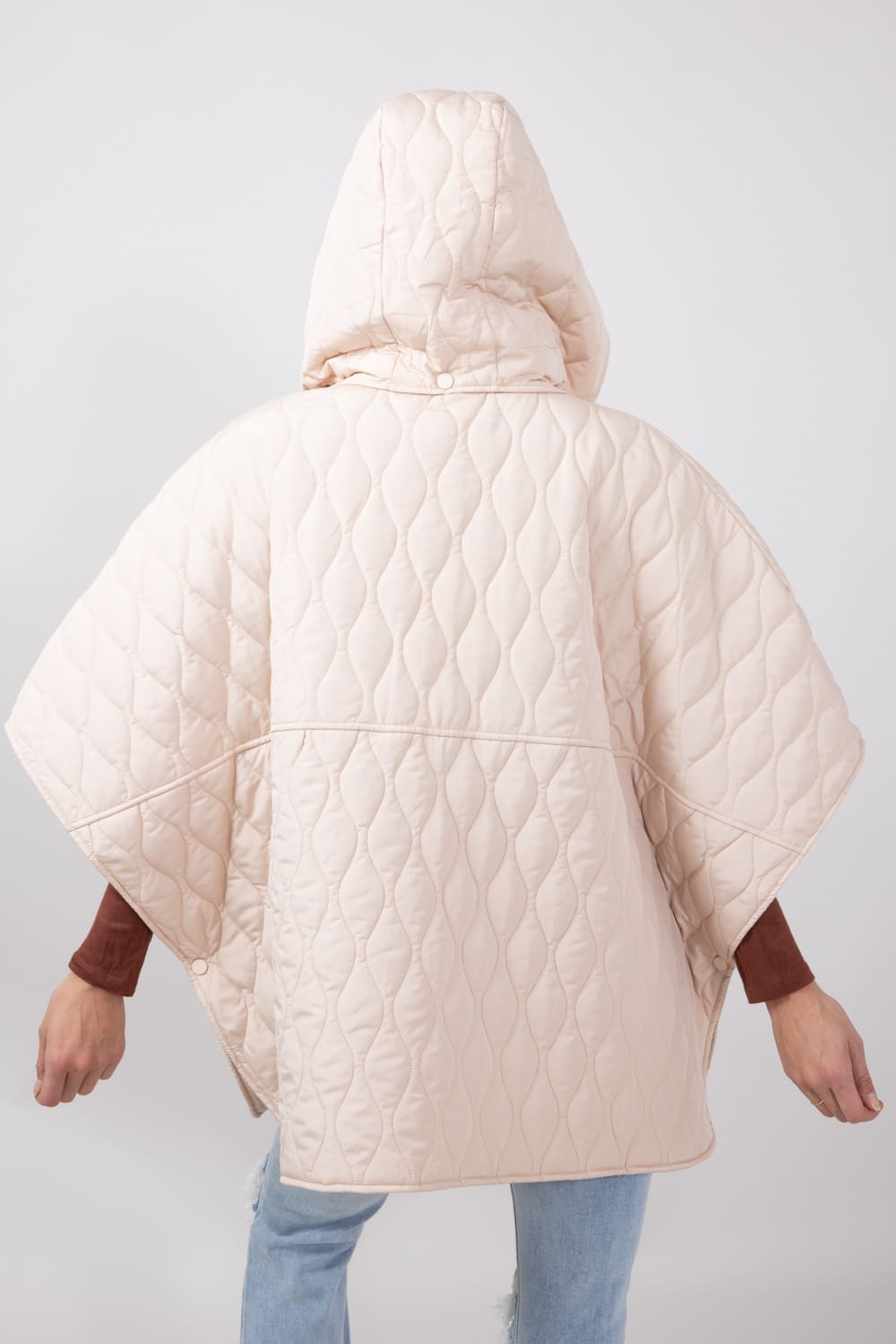 Quilted Puffer Poncho for Women in Tan
