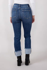 Risen High-Rise Cropped Cuffed Straight Leg Jeans for Women