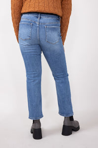 Mid-Rise Medium Wash Straight Leg Jeans for Women