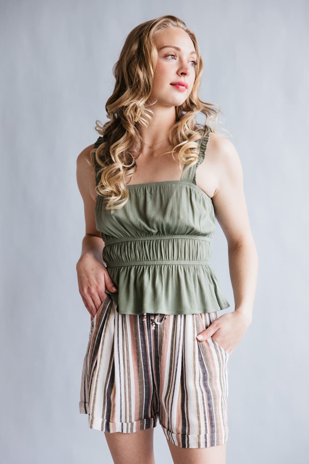 Rokoko Peplum Tank Top for Women in Sage | R602492-SAG