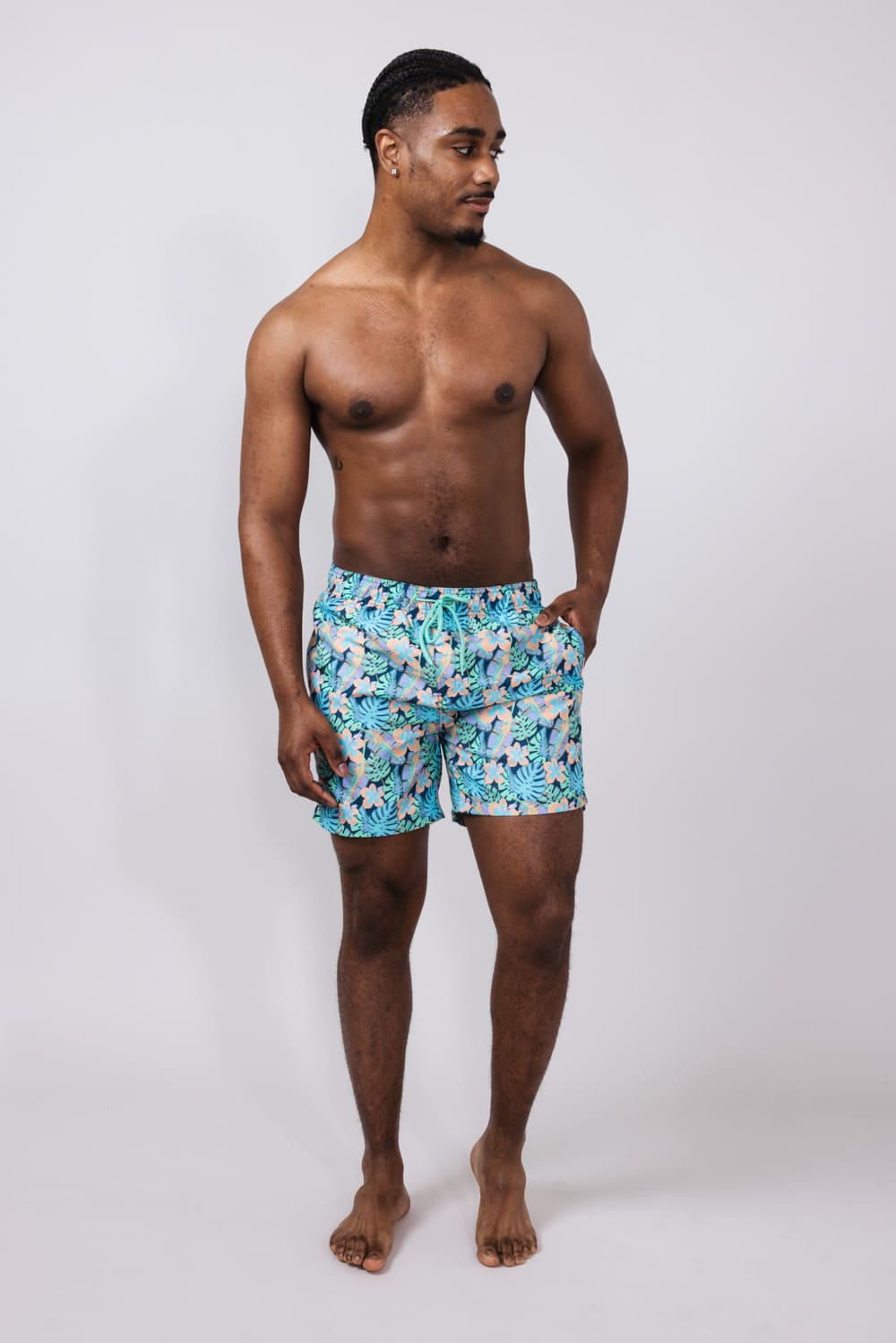 Floral Print 6” Swim Shorts for Men in Navy