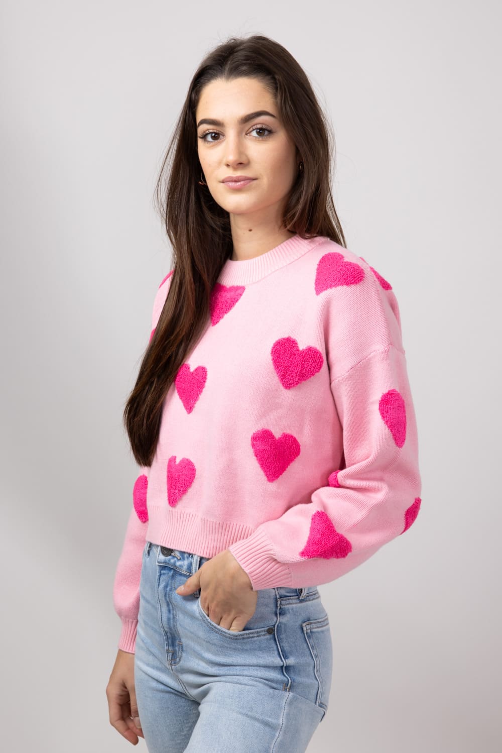 Simply Southern Cropped Valentines Sweater for Women in Pink