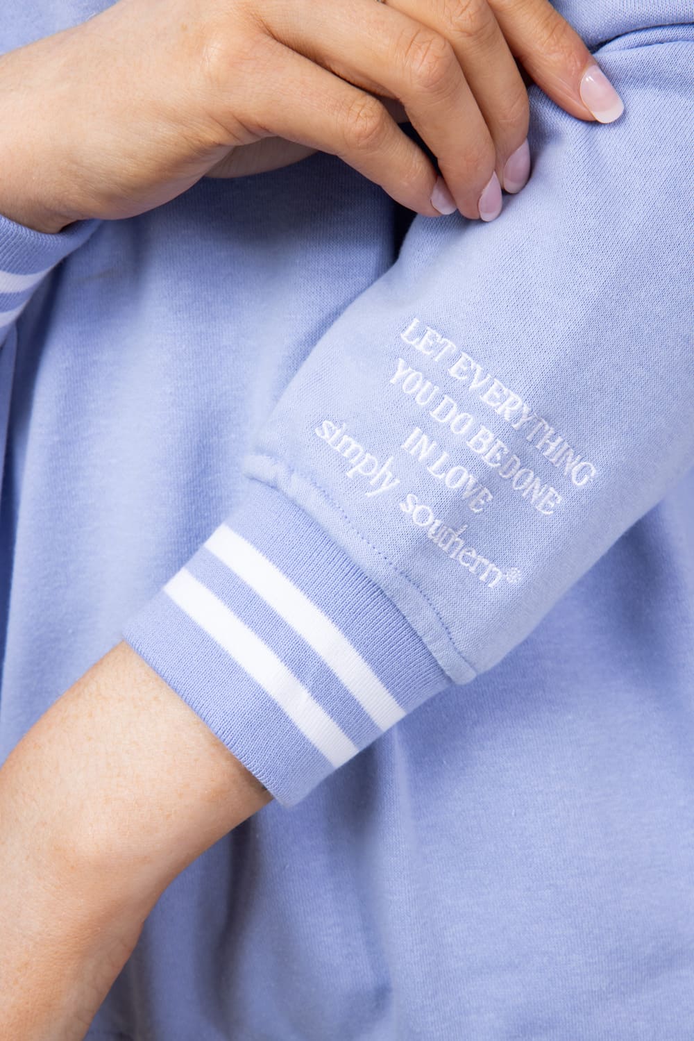 Simply Southern Womens Lake Days Varsity Crew Sweatshirt for Women in Blue