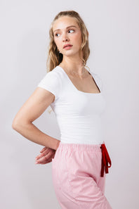 Seamless Double Layer Knit T-Shirt for Women in Off White