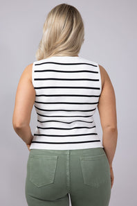 Stripe Knit Vest for Women in Ivory/Black