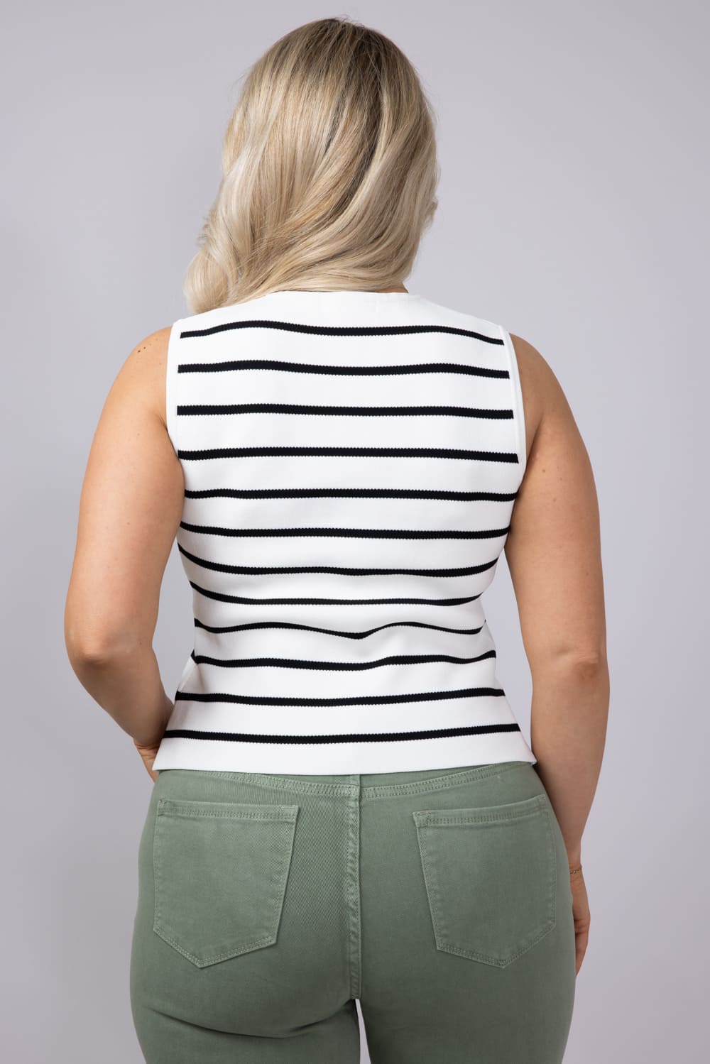 Stripe Knit Vest for Women in Ivory/Black