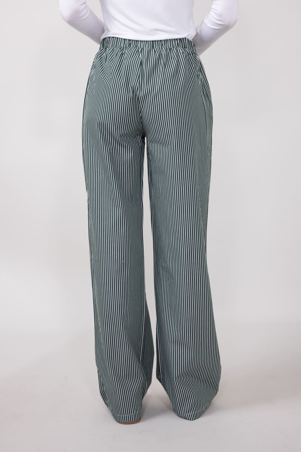 Striped Relaxed PJ Pants for Women in Forest Green