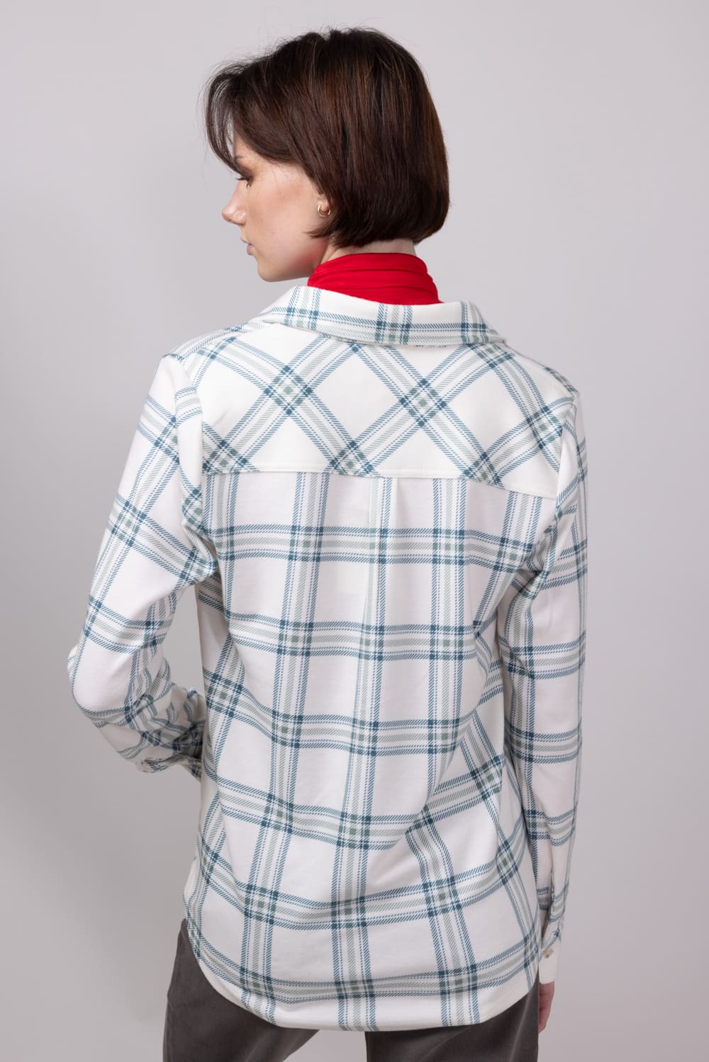 Thread & Supply Lewis Soft Luxe Button Up Shirt for Women in Beige/Moss Plaid