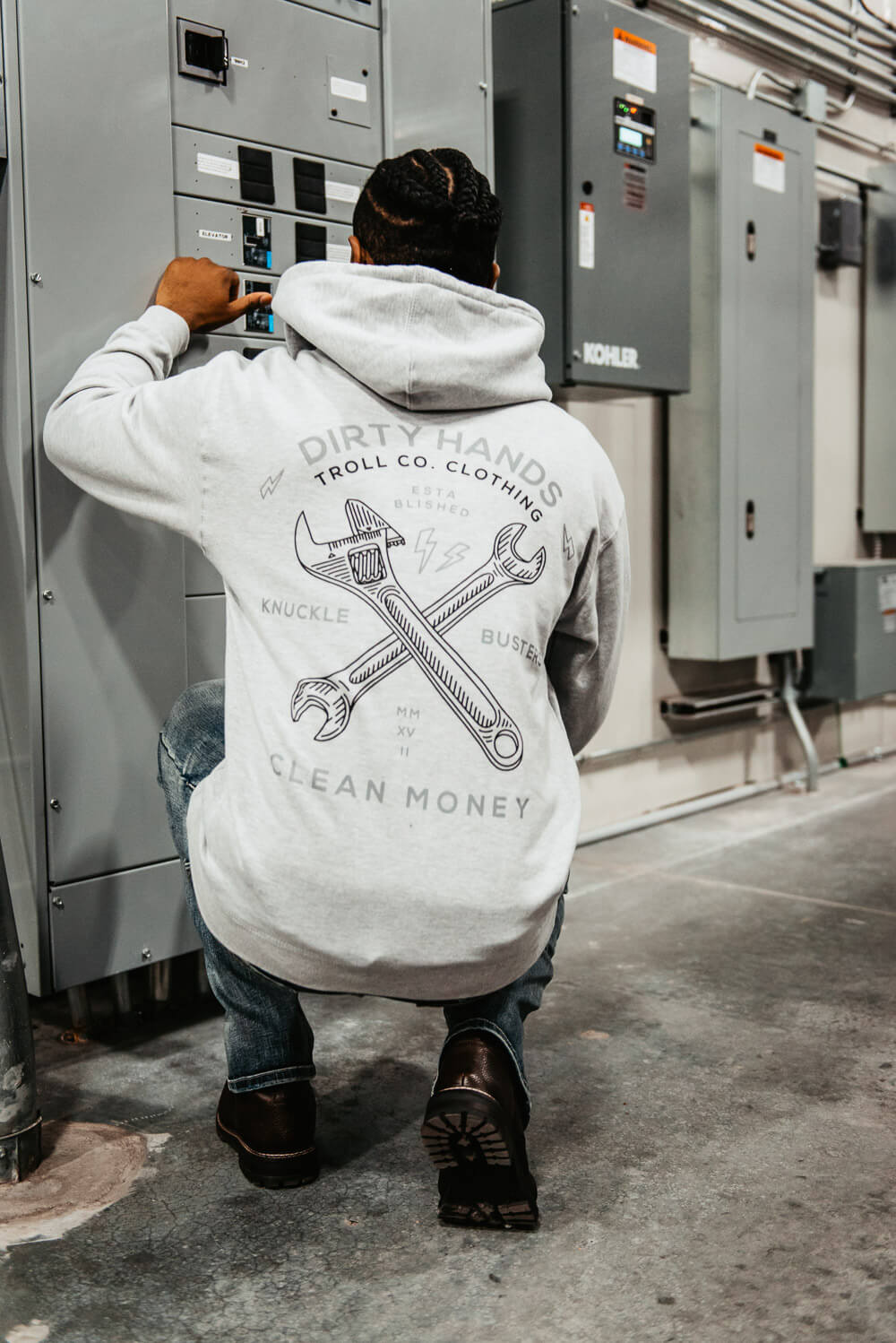 Troll Co. Twisting Wrenches Hoodie for Men in Grey