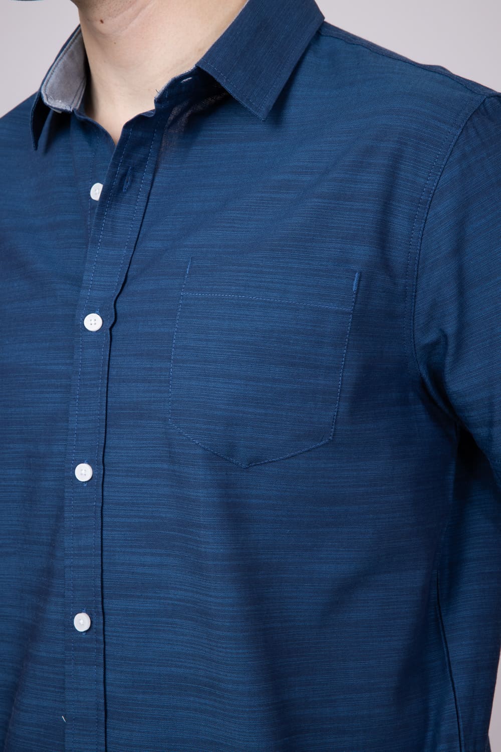 Union Lennox Slub Cotton Button Up Shirt for Men in Dark Blue