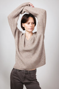 Thread & Supply V-Neck Knit Marigold Sweater for Women in Heather Pewter