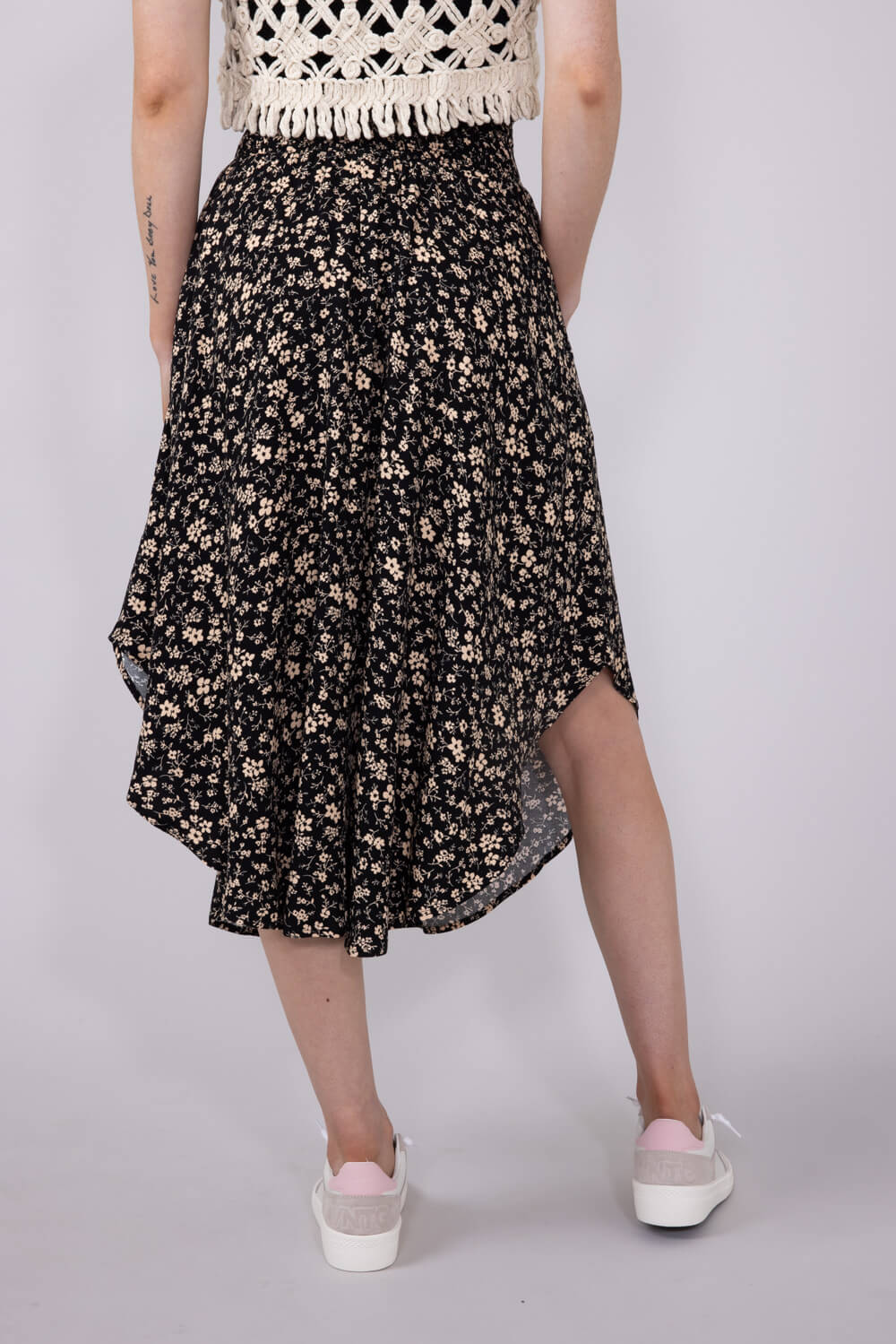 Ditsy Floral Midi Skirt for Women in Black Taupe