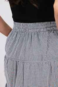 Wishlist Gingham Tiered Midi Skirt for Women in Black & White