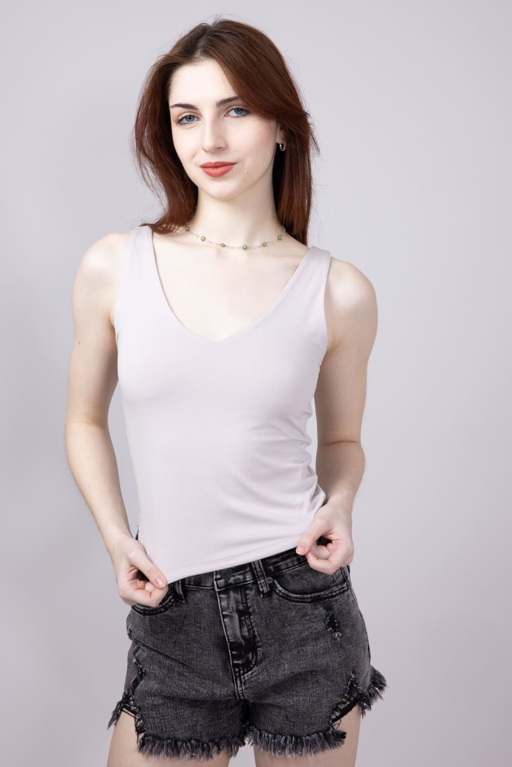 Seamless Double Layer Knit Tank Top for Women in Stone