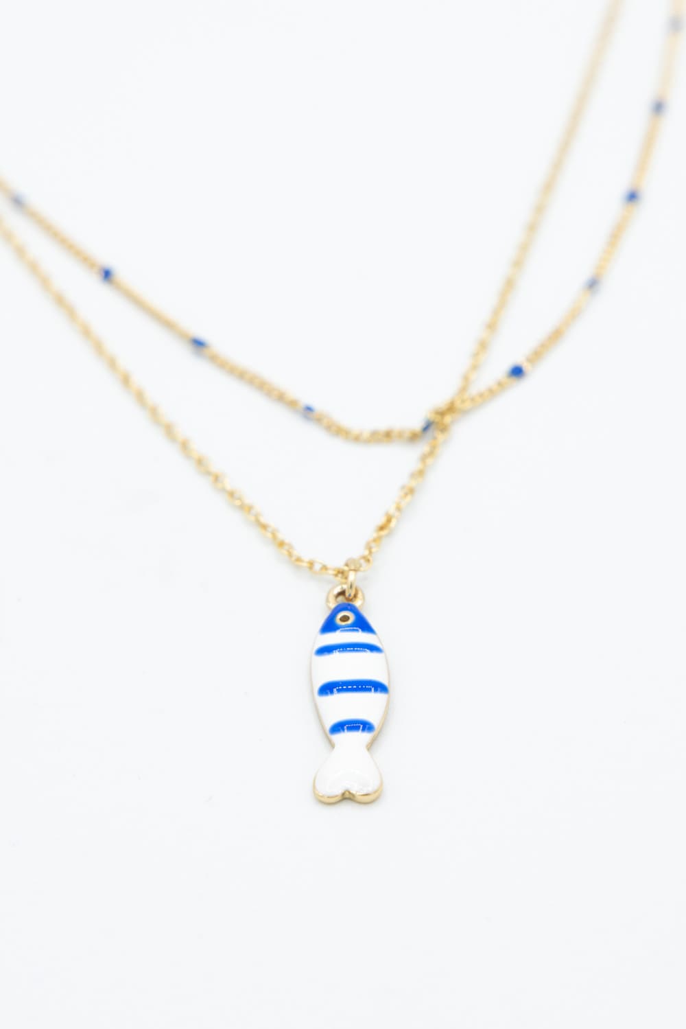 Fish Double Chain Necklace in Gold