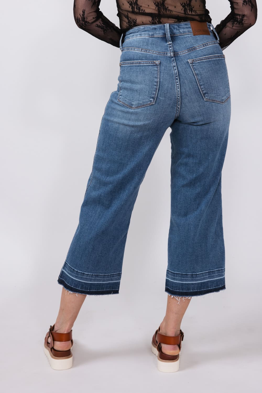 Judy Blue Tummy Control Crop Wide Leg Jeans for Women