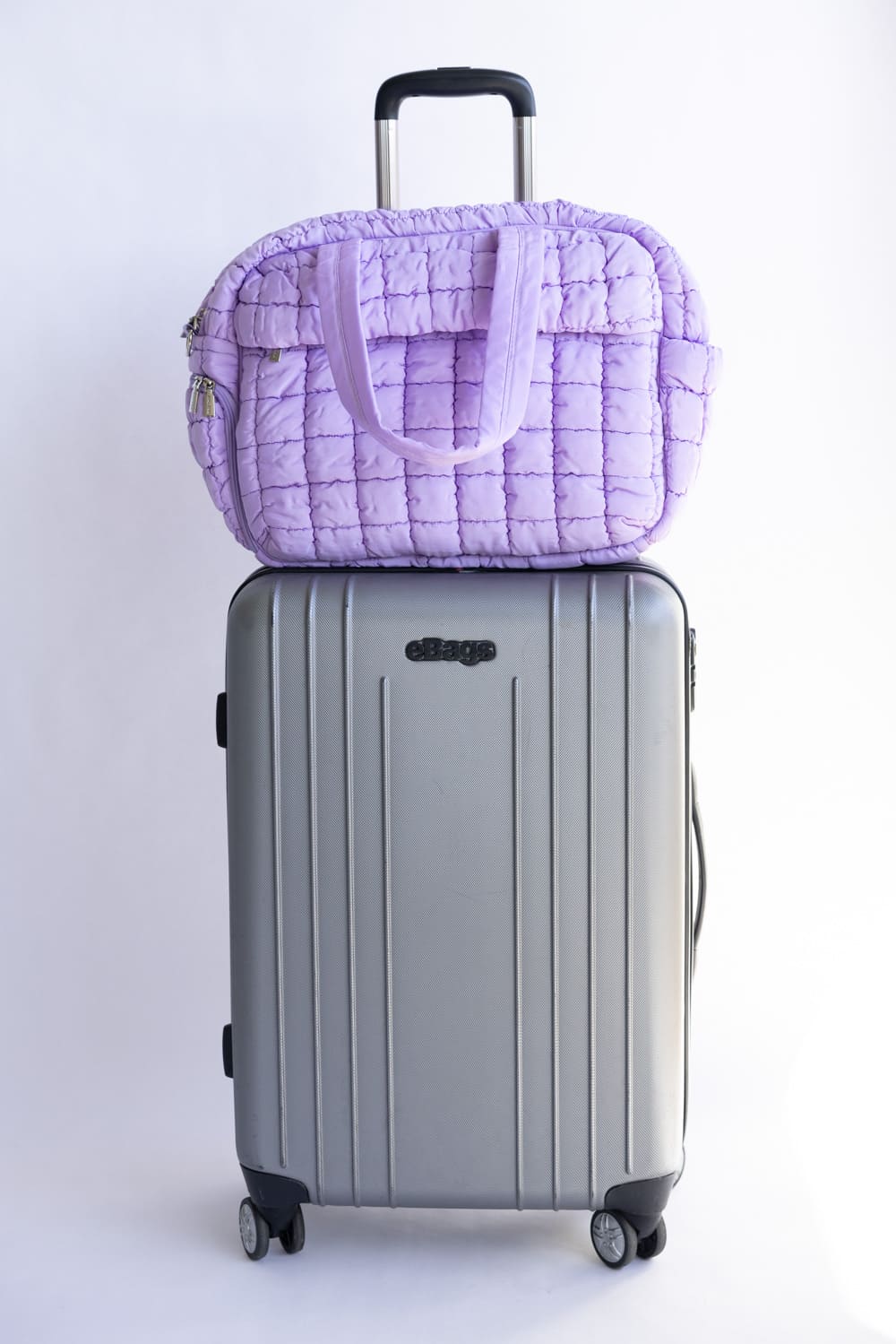 Quilted Puffer Weekender Bubble Bag for Women in Light Purple
