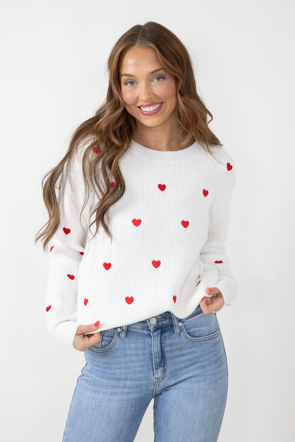 Miracle Heart Sweater for Women in Ivory/Red