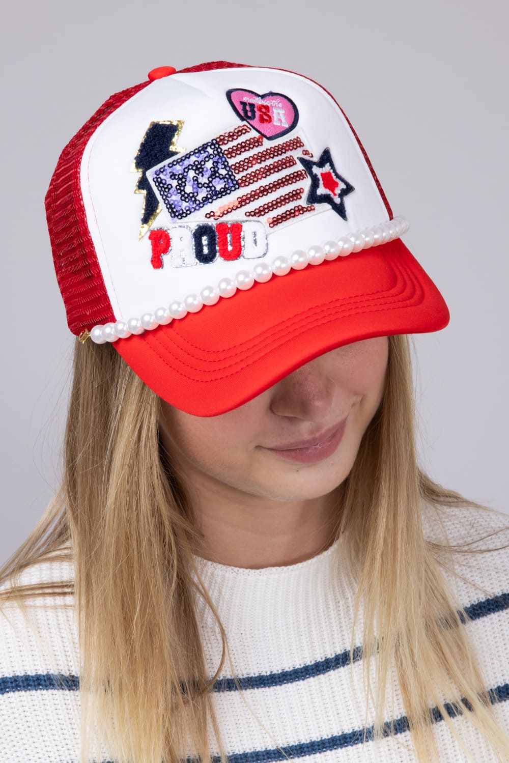 Womens Simply Southern Flag Patch Hat for Women in Red