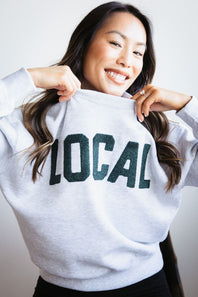 1897 Active Local Chenille Patched Fleece Crewneck for Women in Ice Grey