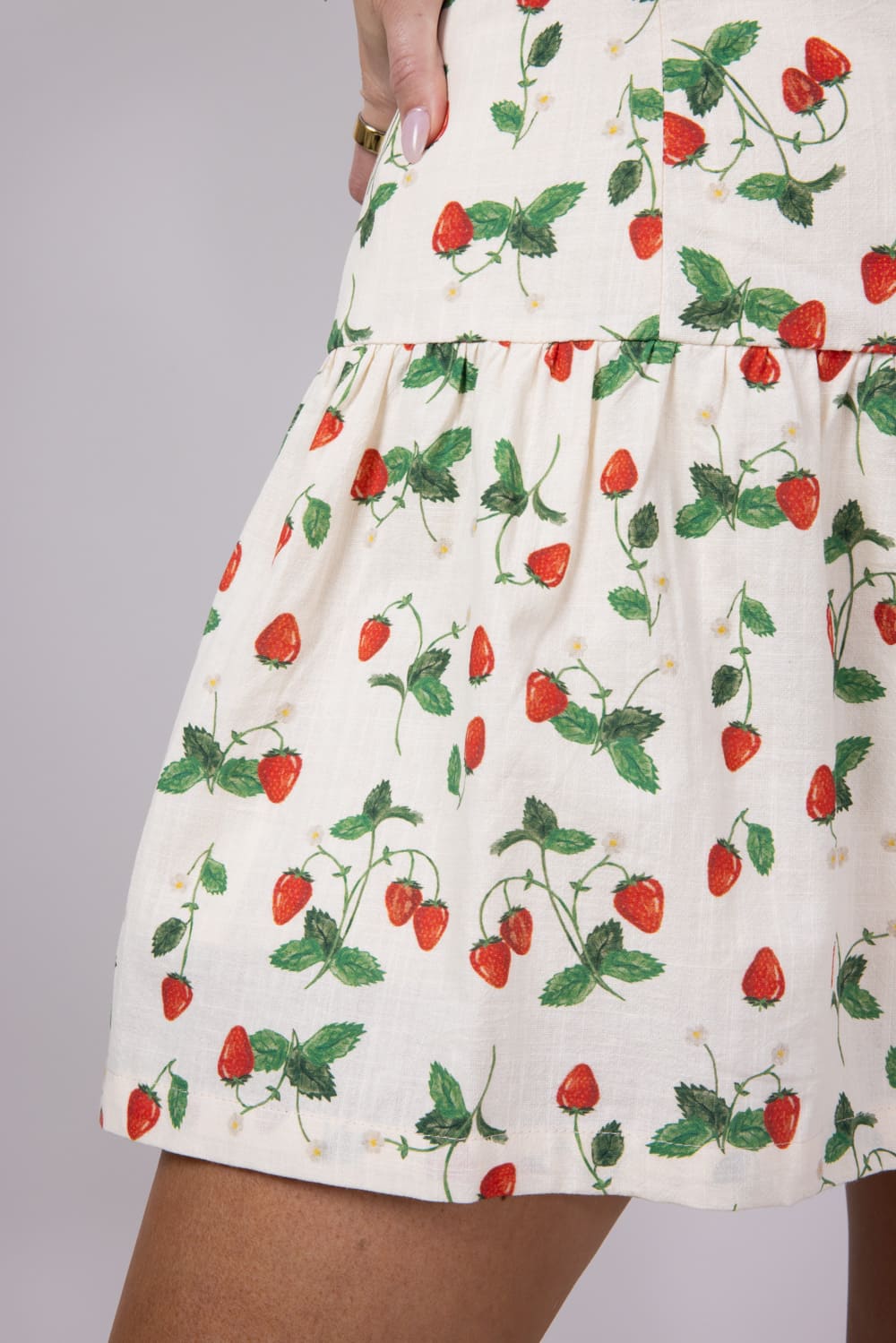 Bailey Rose Strawberry Printed Mini Dress for Women in Cream