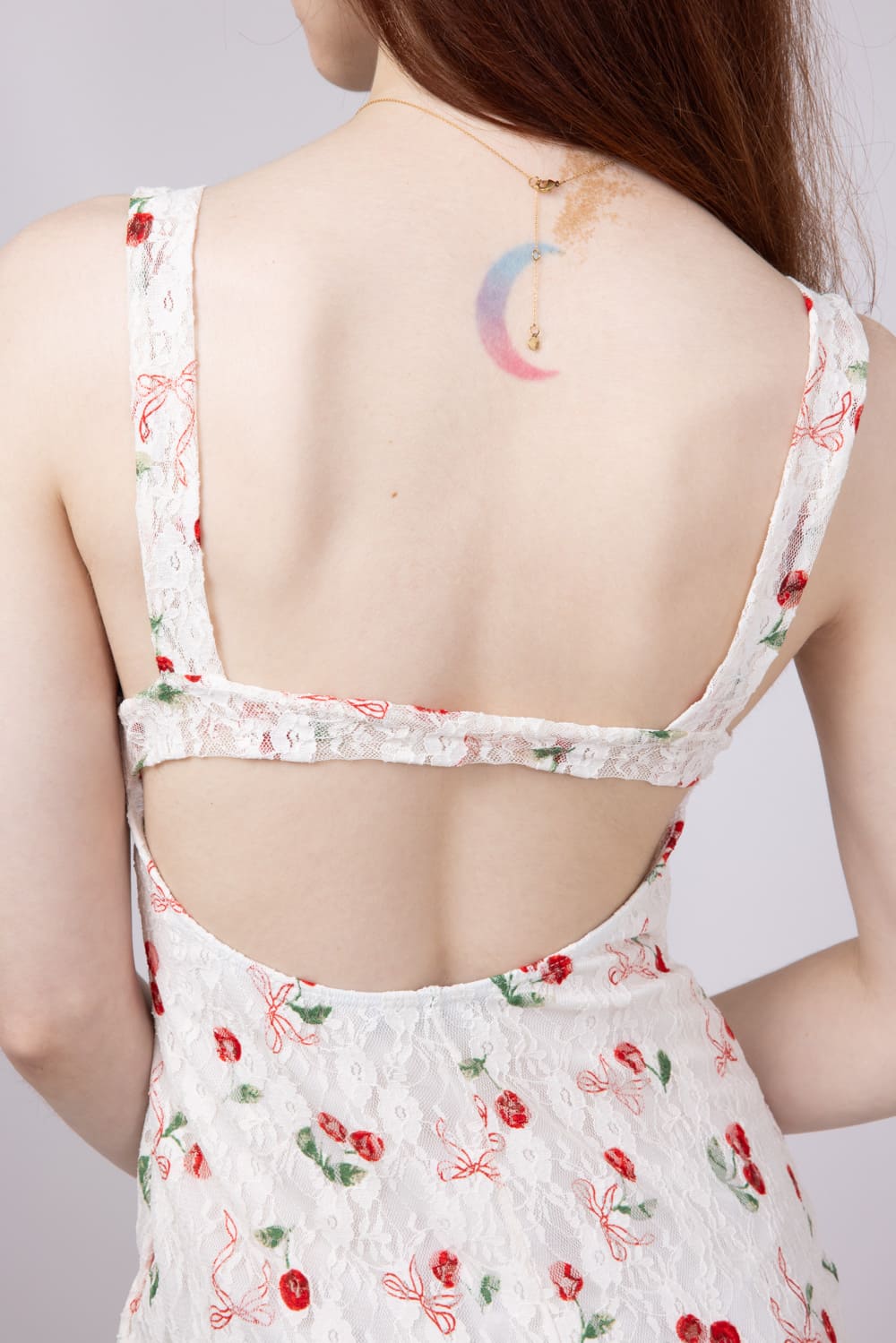 Cherry and Bow Open Back Mini Dress for Women in White