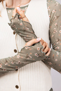 Ditsy Floral Sheer Layering Top for Women in Olive