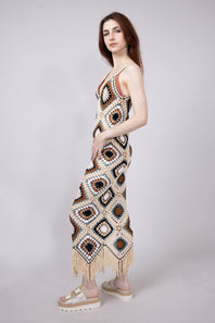 Elan Crochet Fringe Hem Maxi Dress for Women in Natural | CA5915-NAT