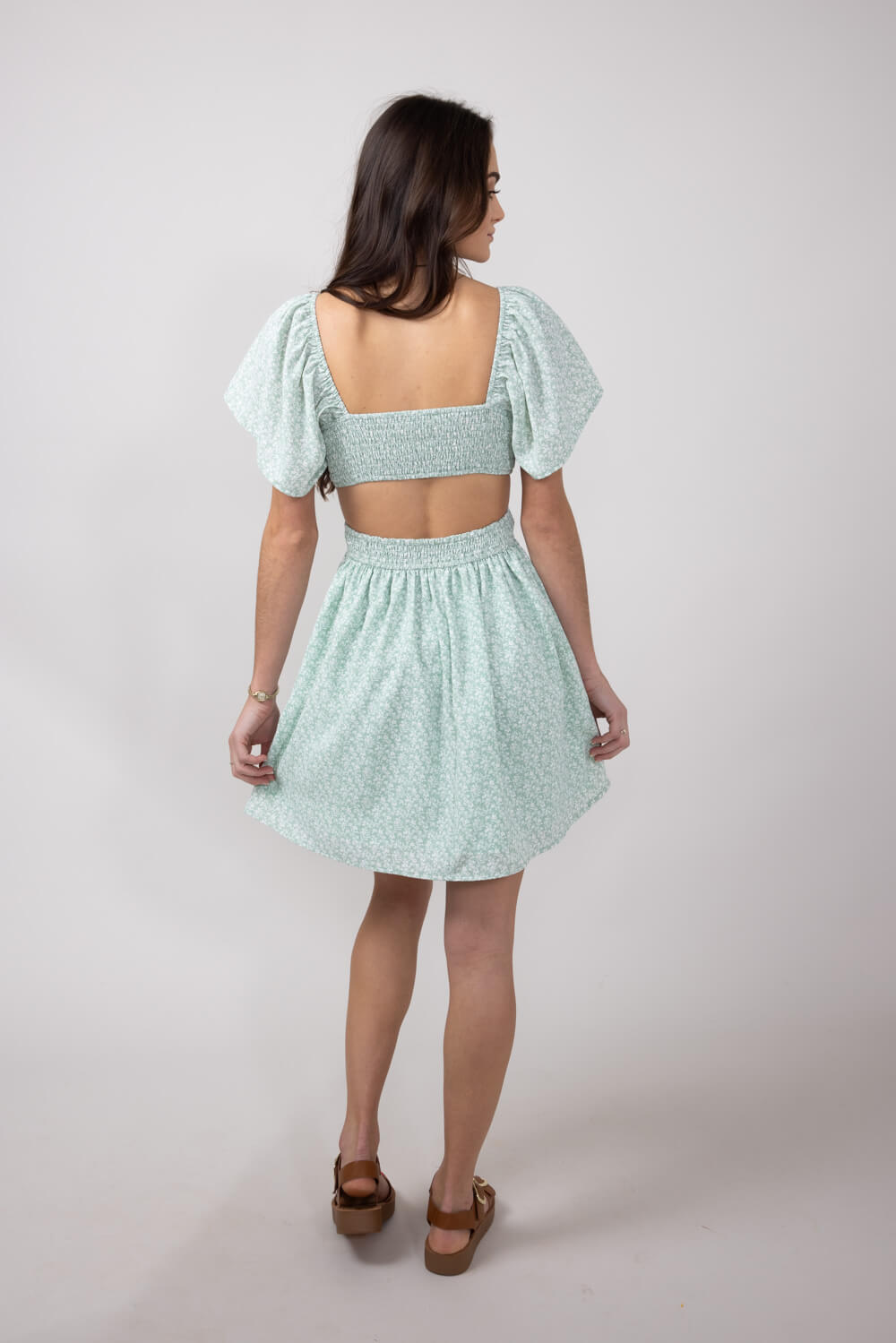 Cutout Short Sleeve Dress for Women in Sage Floral