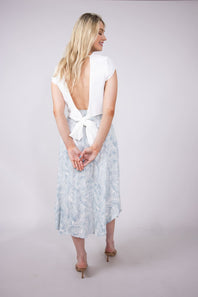 Floral Crepe Midi Skirt for Women in Dusty Blue