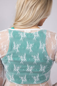 Floral Lace Sheer Scoop Neck Layering Top for Women in White