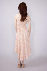 Floral Print Ruched Midi Dress for Women in Rose
