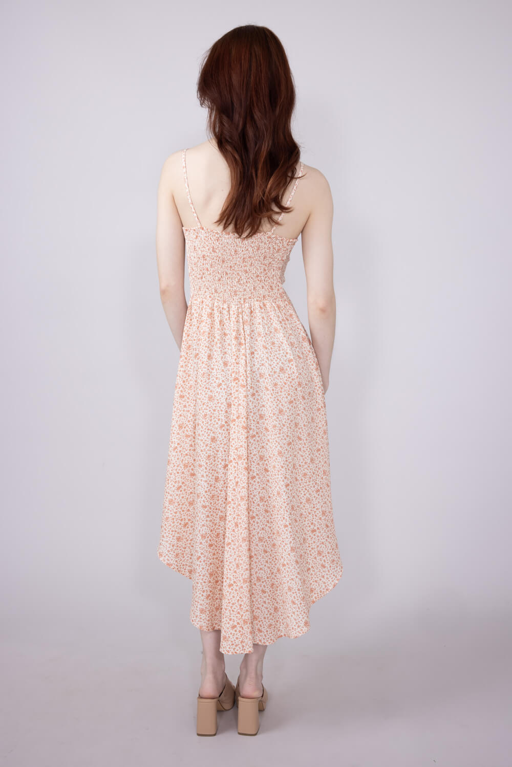 Floral Print Ruched Midi Dress for Women in Rose