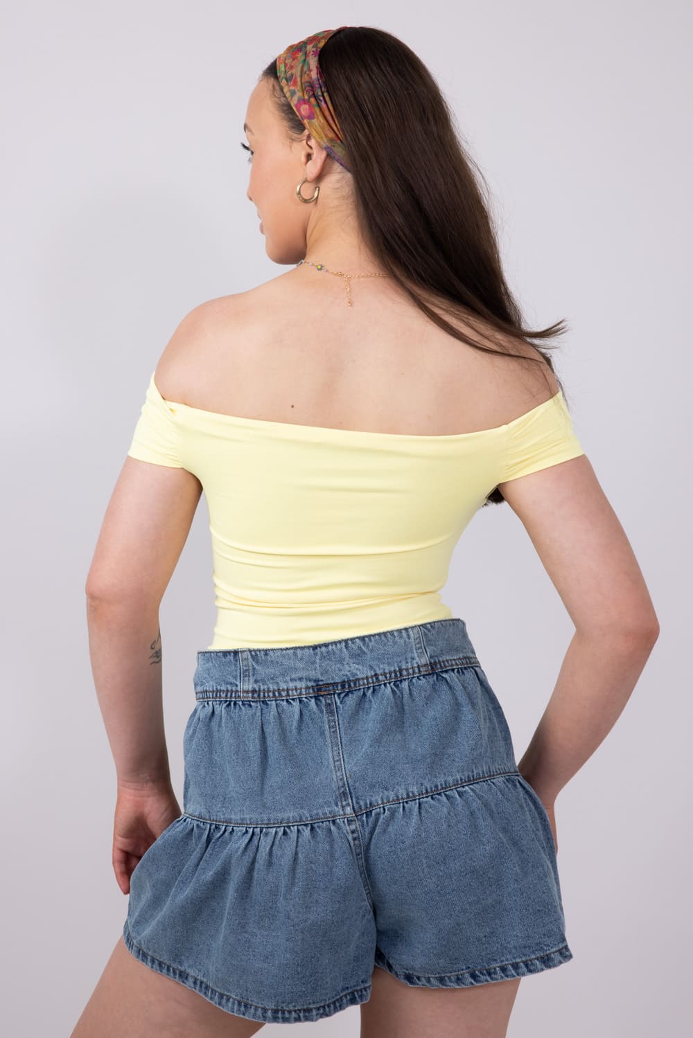 Fold Over Off The Shoulder Top for Women in Lemon | T8838-LEMON