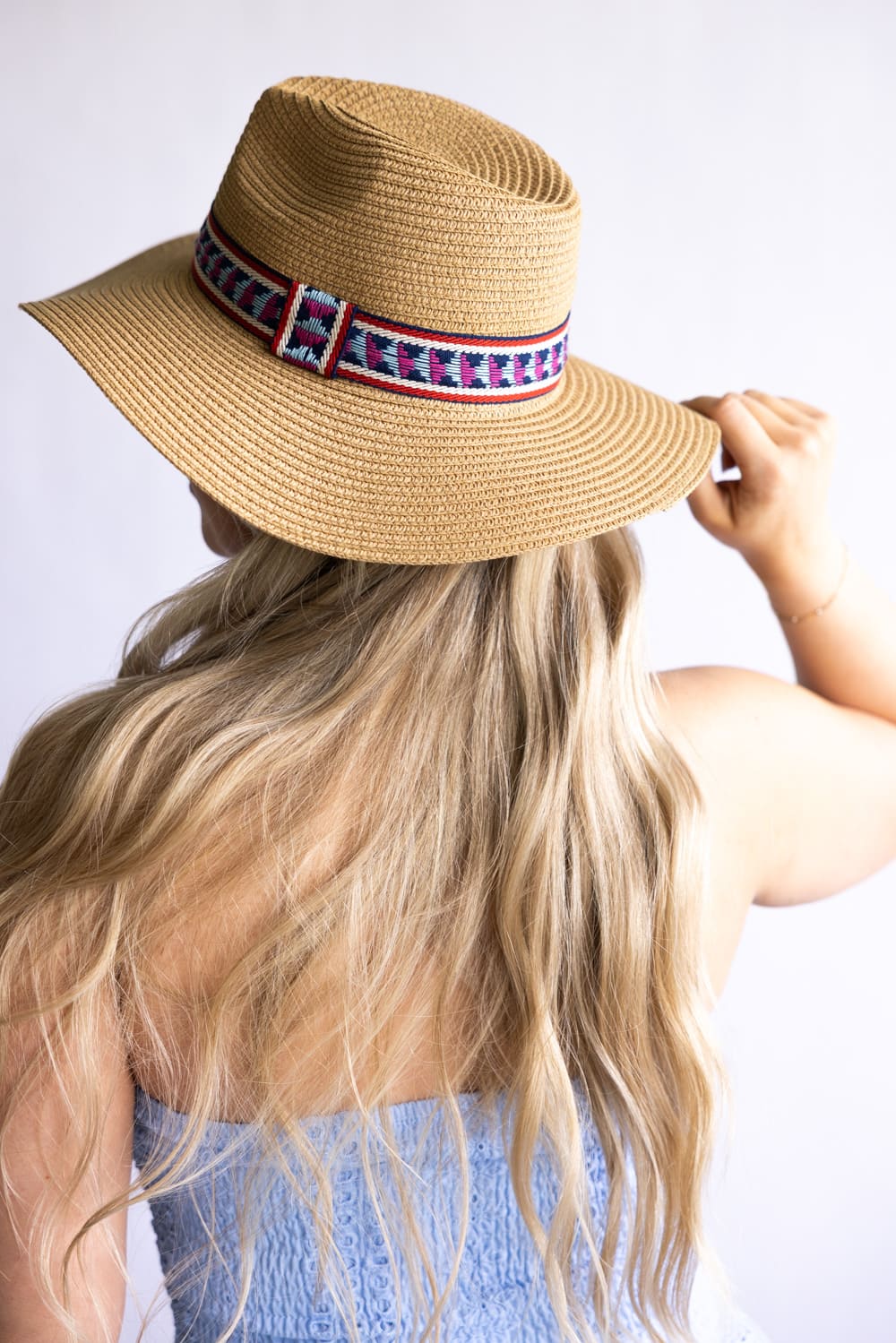 Straw Wide Brim Hat with Band for Women in Camel