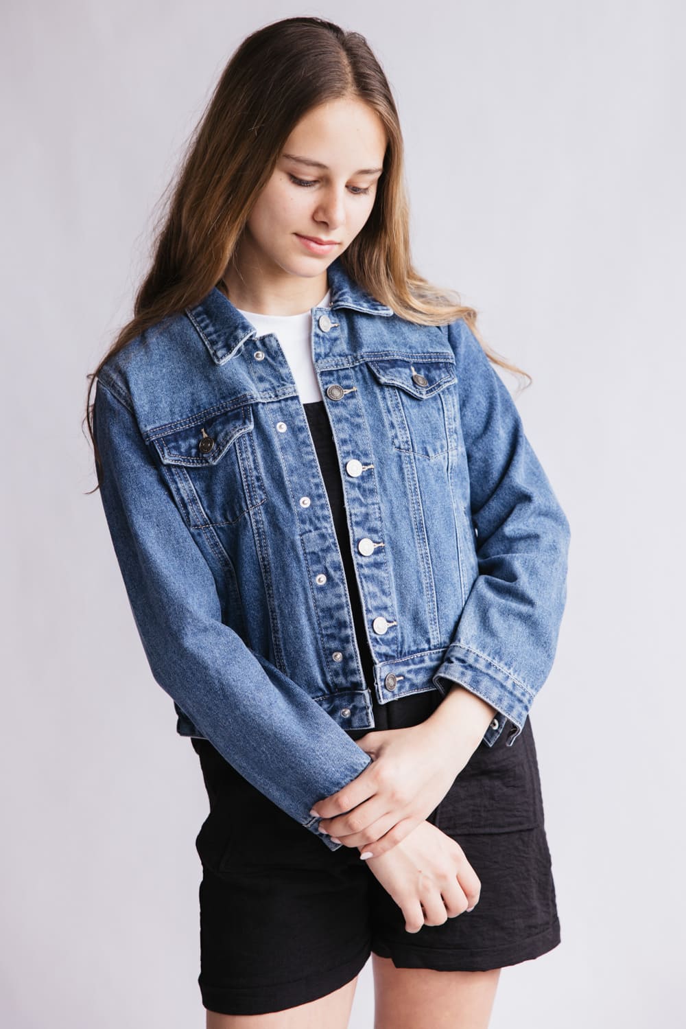 KanCan Youth Classic Denim Jacket for Girls in Dark Wash