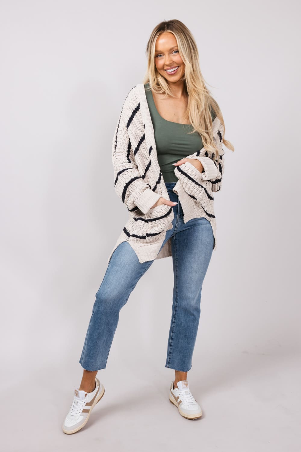 Miracle Sweater Cardigan for Women in Beige/Blue