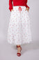Mustard Seed Cherry Embroidered Tiered Midi Skirt for Women in White