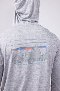 Patagonia Men’s Capeliene Cool Daily Graphic Hooded T-Shirt for Men in Feather Grey
