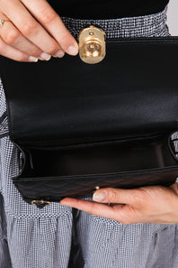 Pebbled Tie Handbag Cherry Charm Purse for Women in Black