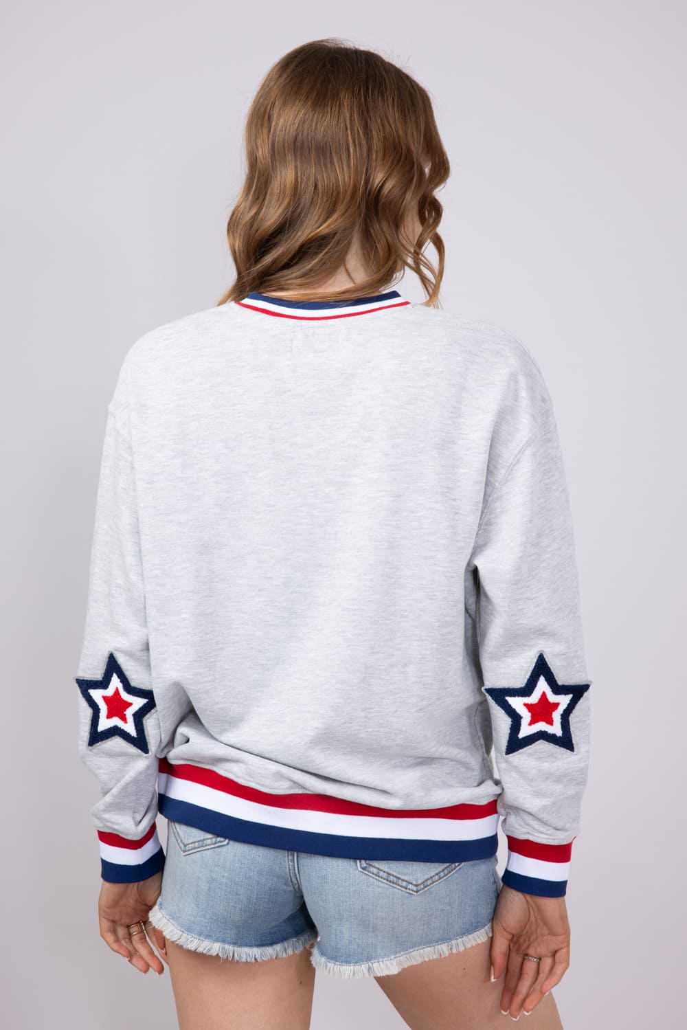 Womens Simply Southern Sequined USA Varsity Crew Sweatshirt for Women in Grey