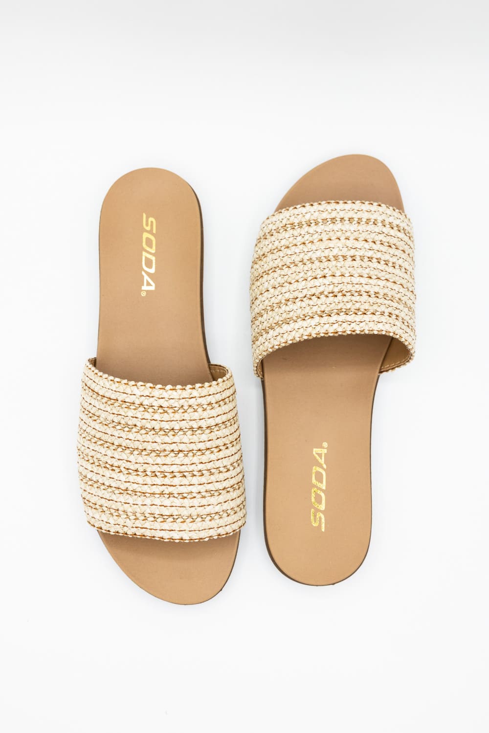 Soda Fate Raffia Slide Sandals for Women in Natural