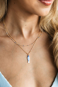 Fish Double Chain Necklace in Gold