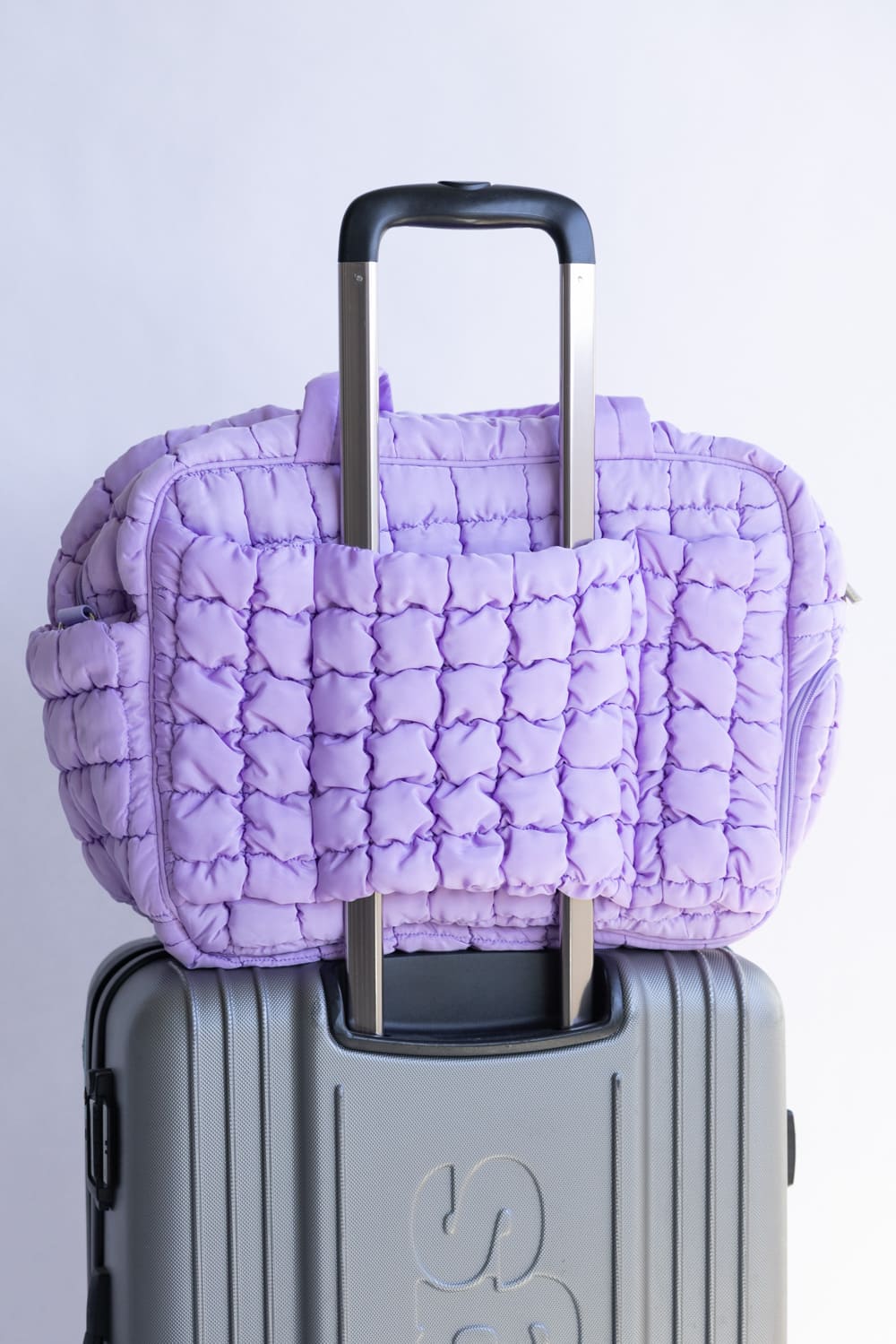 Quilted Puffer Weekender Bubble Bag for Women in Light Purple