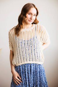 Crochet Short Sleeve Sweater for Women in Natural